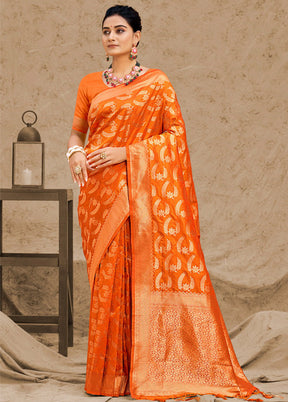 Orange Spun Silk Saree With Blouse Piece