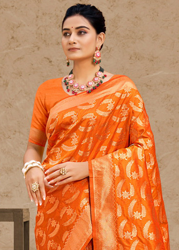 Orange Spun Silk Saree With Blouse Piece