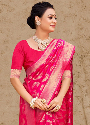 Magenta Spun Silk Saree With Blouse Piece