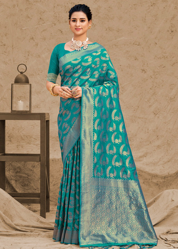 Sky Blue Spun Silk Saree With Blouse Piece