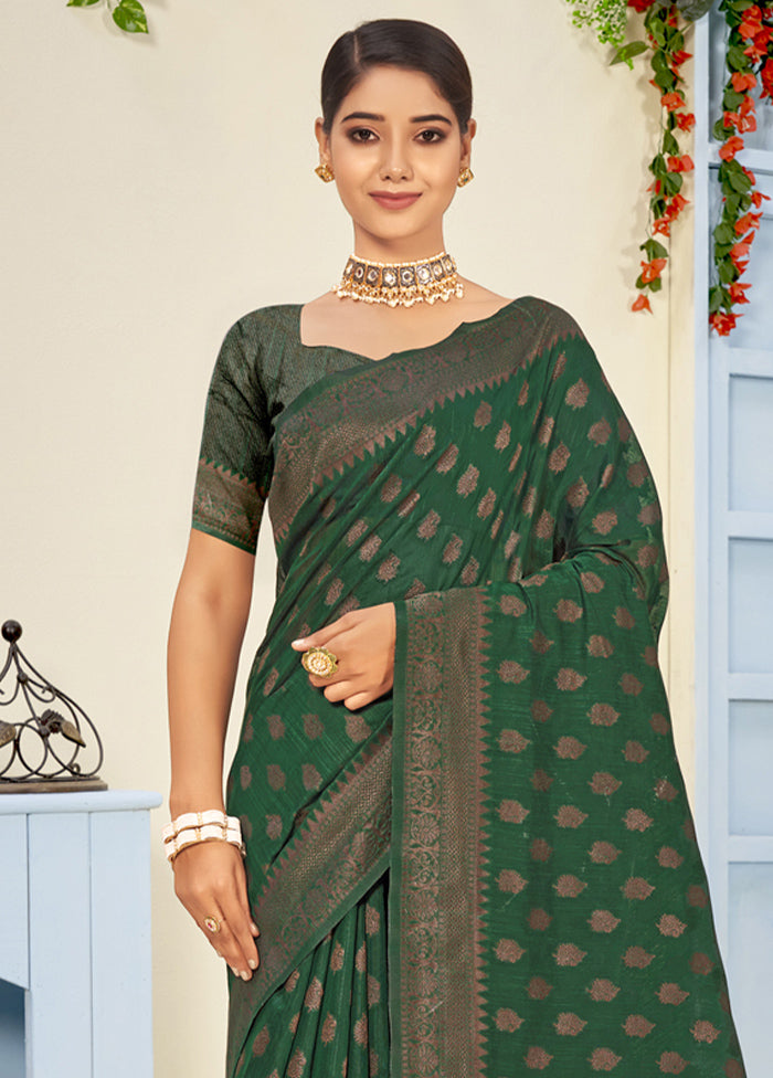 Green Cotton Saree With Blouse Piece