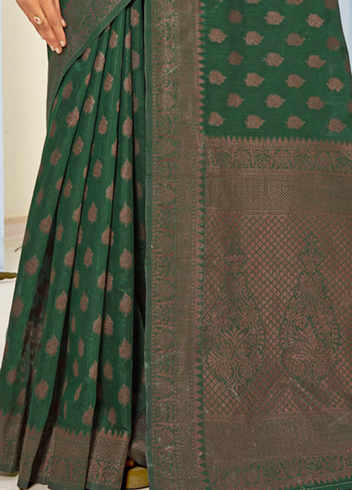 Green Cotton Saree With Blouse Piece