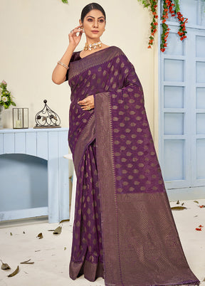 Purple Cotton Saree With Blouse Piece