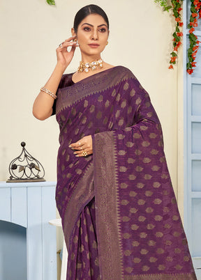 Purple Cotton Saree With Blouse Piece