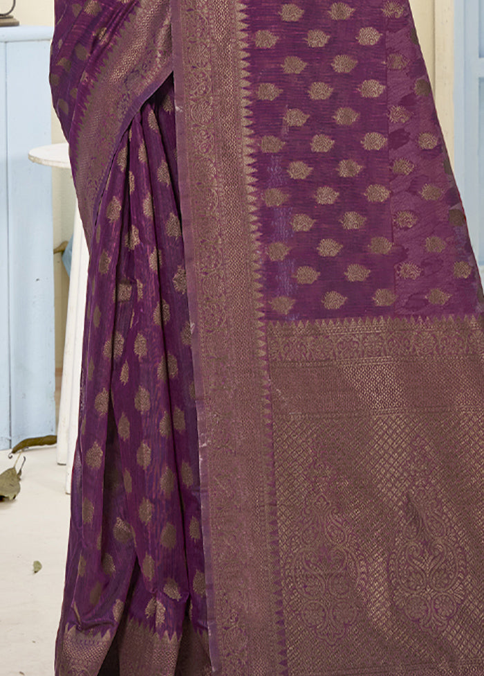 Purple Cotton Saree With Blouse Piece