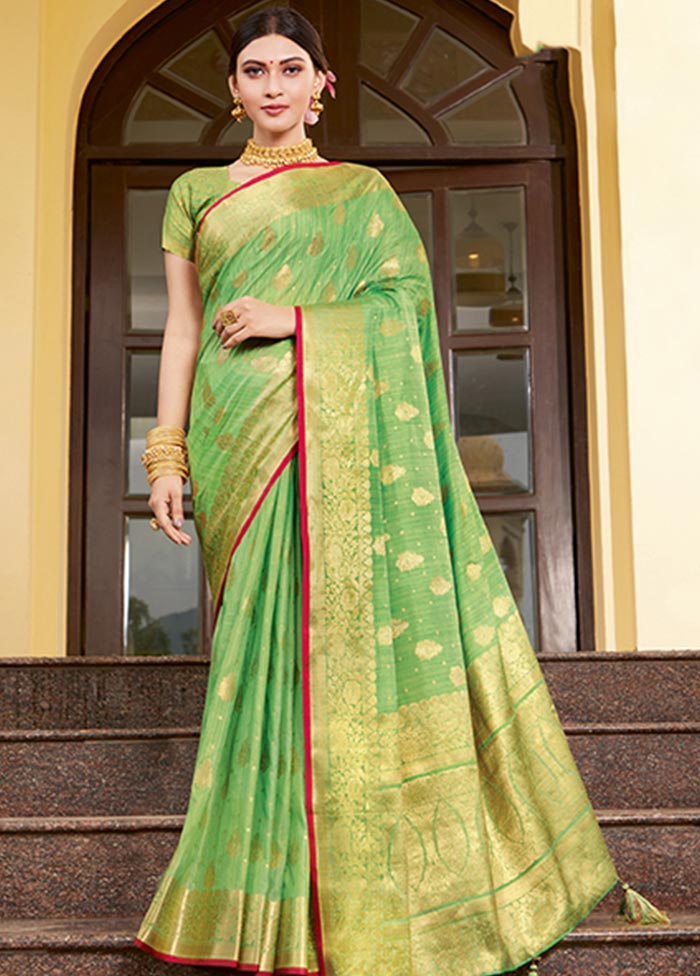 Light Green Spun Silk Saree With Blouse Piece