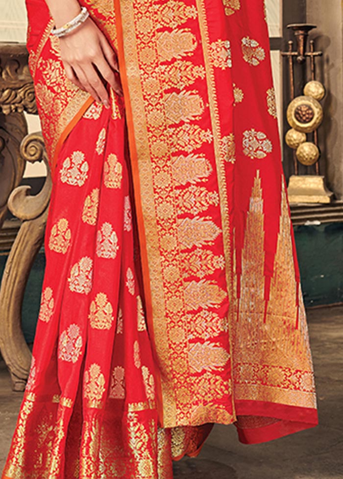 Red Spun Silk Saree With Blouse Piece