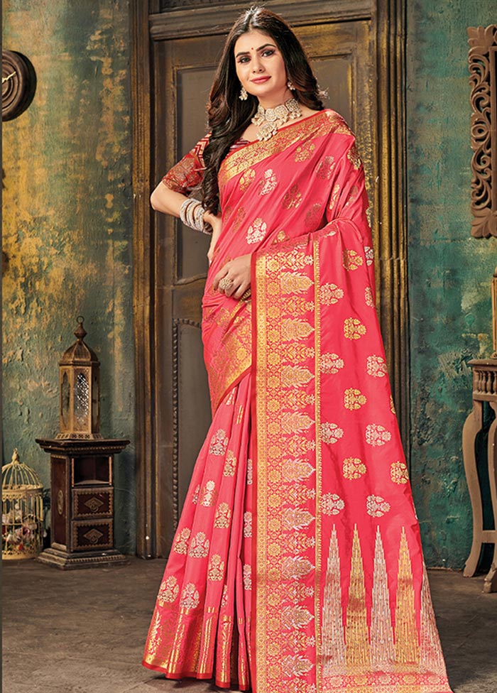 Pink Spun Silk Saree With Blouse Piece