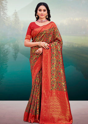 Red Spun Silk Saree With Blouse Piece