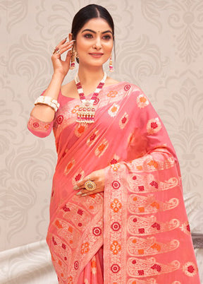 Pink Cotton Saree With Blouse Piece