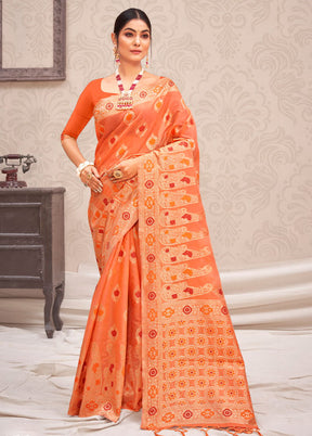 Orange Cotton Saree With Blouse Piece