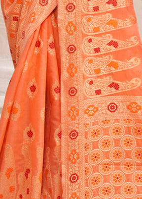 Orange Cotton Saree With Blouse Piece