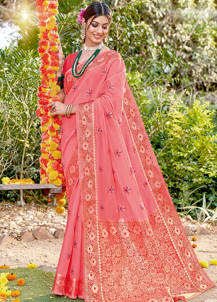 Pink Spun Silk Saree With Blouse Piece