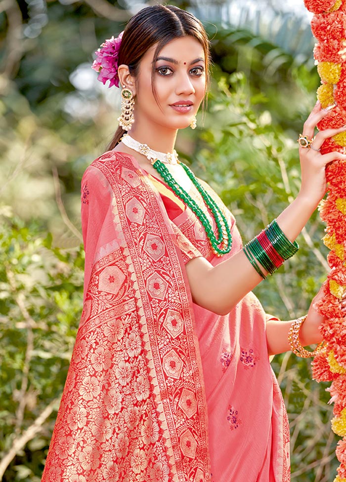 Pink Spun Silk Saree With Blouse Piece