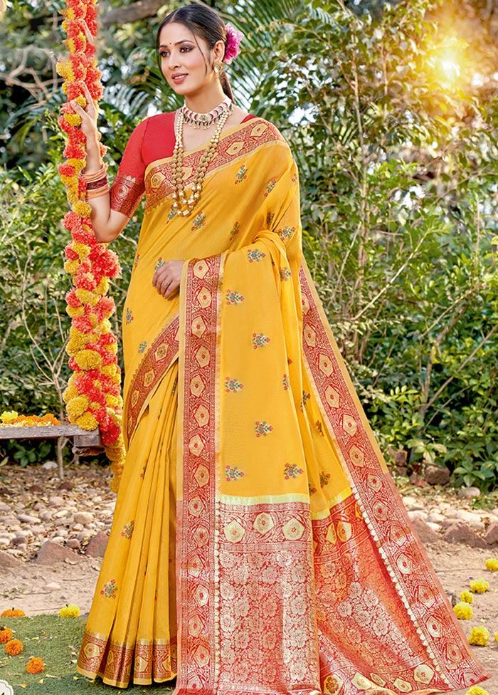 Mustard Spun Silk Saree With Blouse Piece