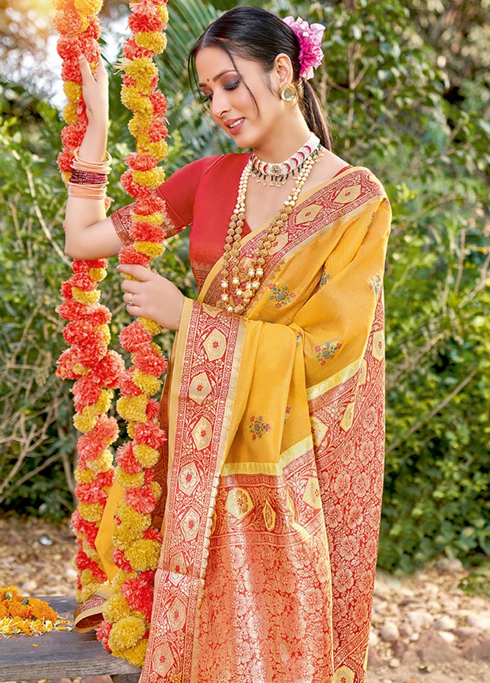 Mustard Spun Silk Saree With Blouse Piece