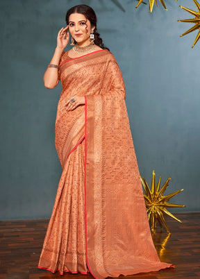 Peach Spun Silk Saree With Blouse Piece