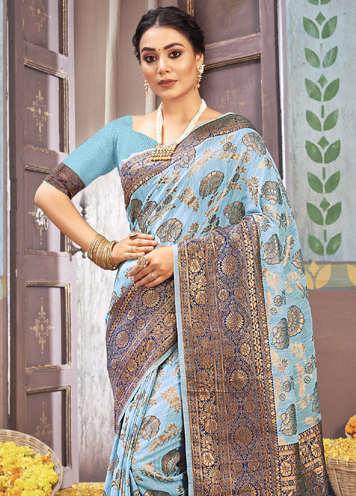 Sky Blue Cotton Saree With Blouse Piece