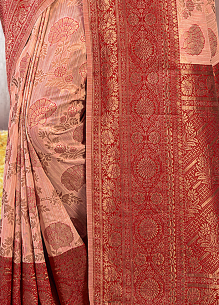 Peach Cotton Saree With Blouse Piece