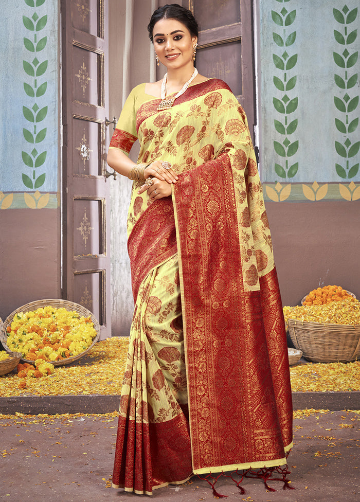 Yellow Cotton Saree With Blouse Piece