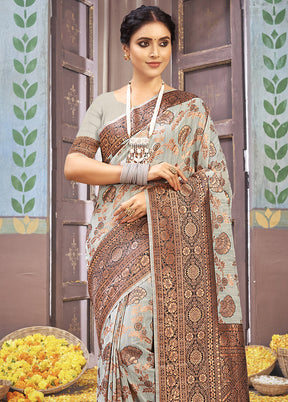 Grey Cotton Saree With Blouse Piece