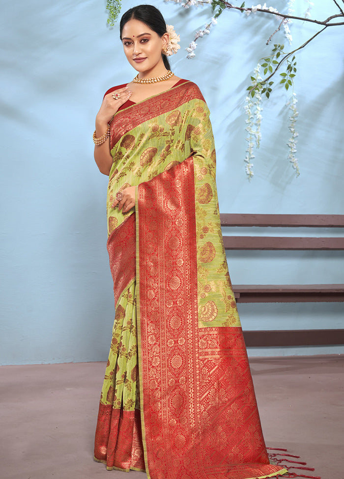 Green Cotton Saree With Blouse Piece