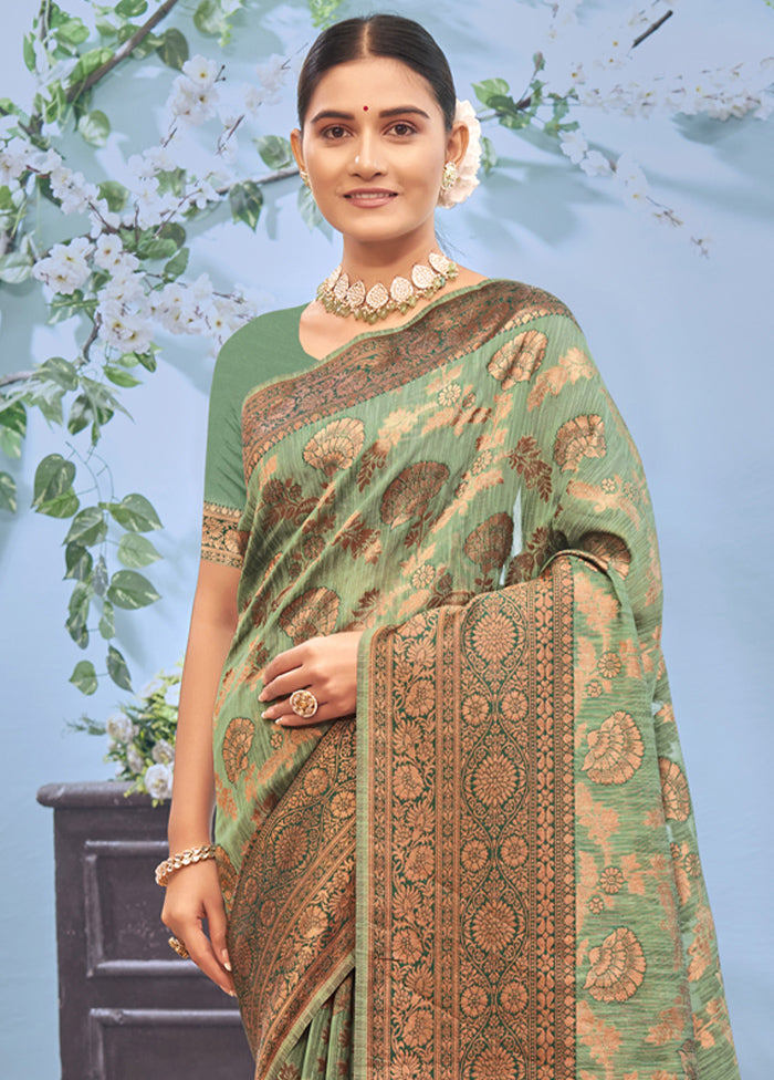 Sea Green Cotton Saree With Blouse Piece