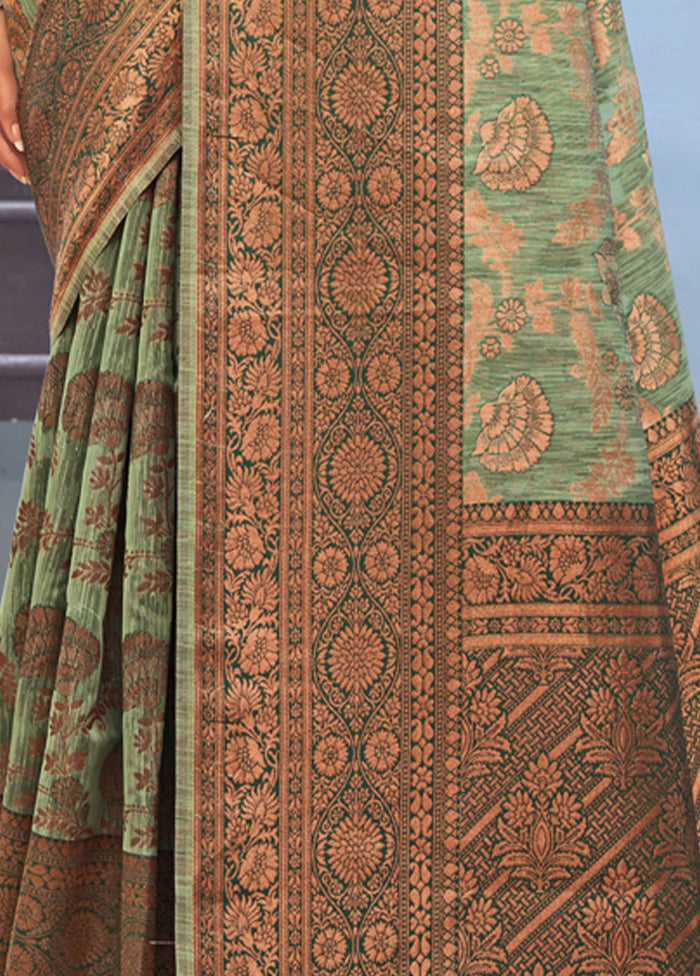 Sea Green Cotton Saree With Blouse Piece