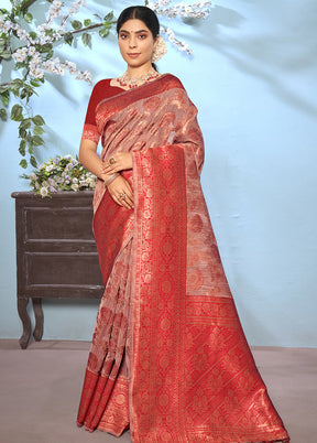 Pink Cotton Saree With Blouse Piece