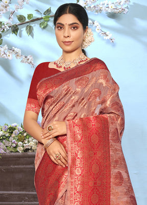 Pink Cotton Saree With Blouse Piece