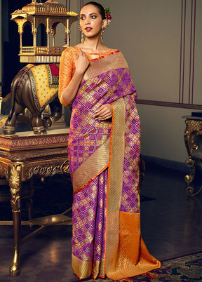 Purple Spun Silk Saree With Blouse Piece