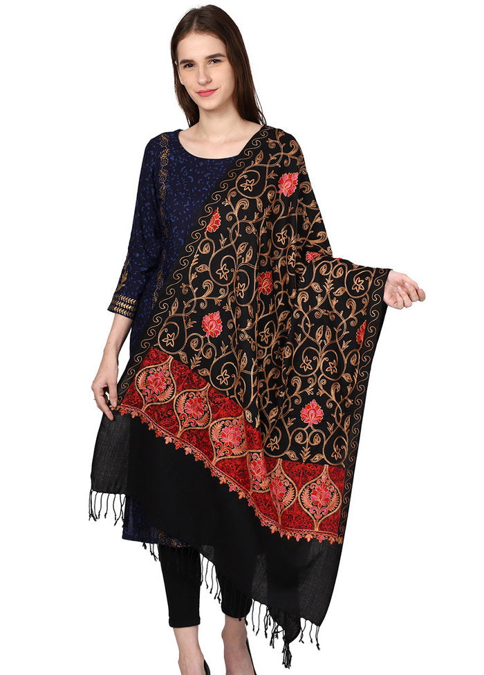 Black Acro Wool Kashmiri Aari Shawl