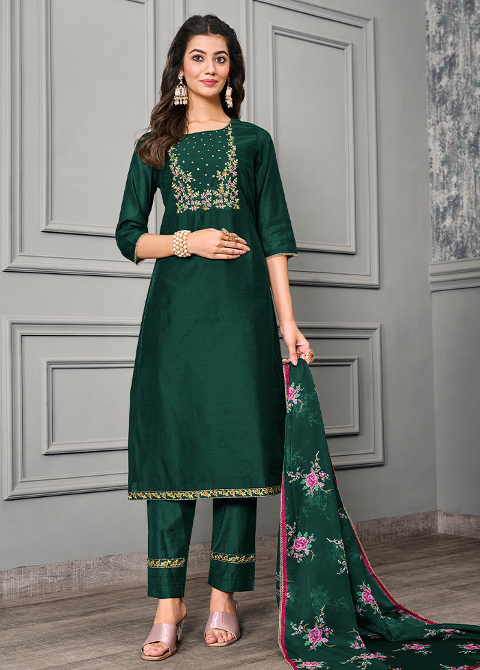 3 Pc Green Readymade Cotton Suit Set