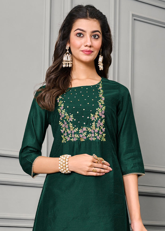 3 Pc Green Readymade Cotton Suit Set