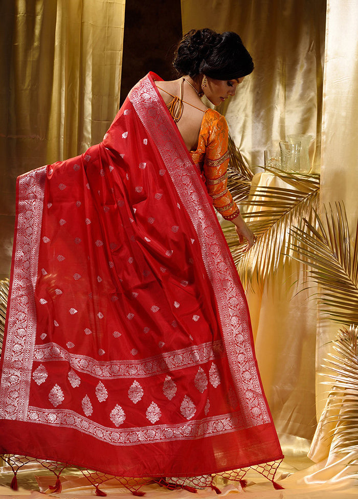 Red Spun Silk Saree With Blouse Piece