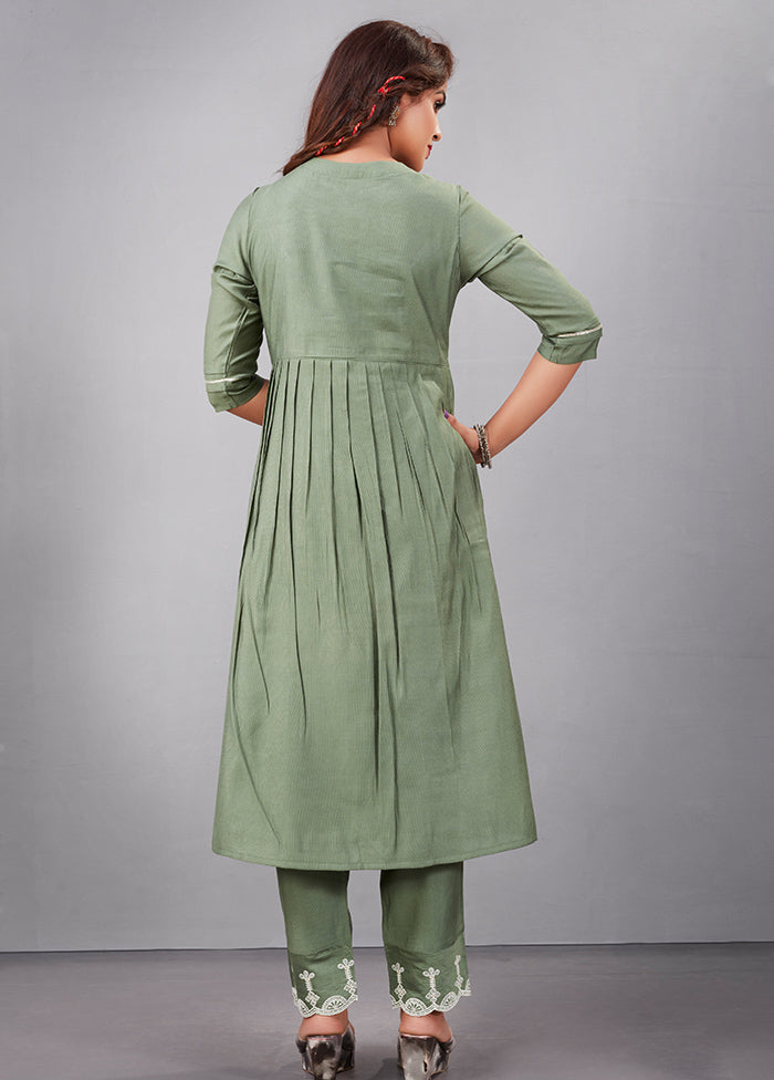 3 Pc Light Green Readymade Silk Suit Set