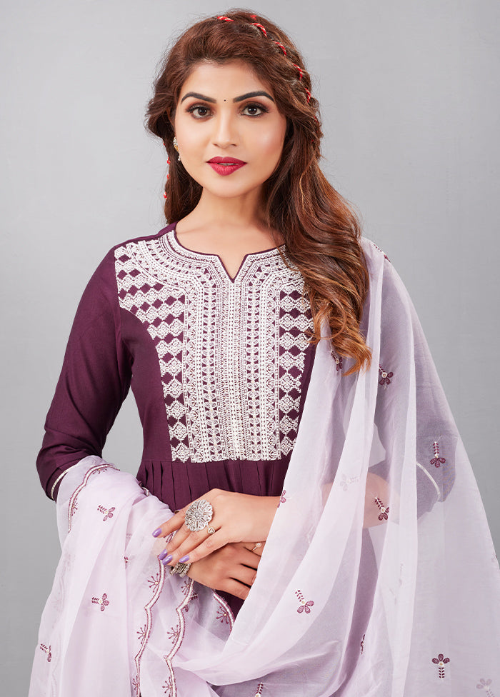 3 Pc Purple Readymade Silk Suit Set