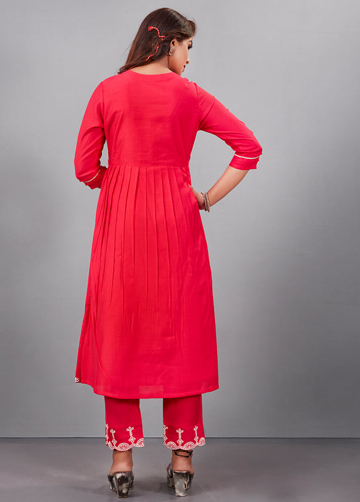 3 Pc Red Readymade Silk Suit Set