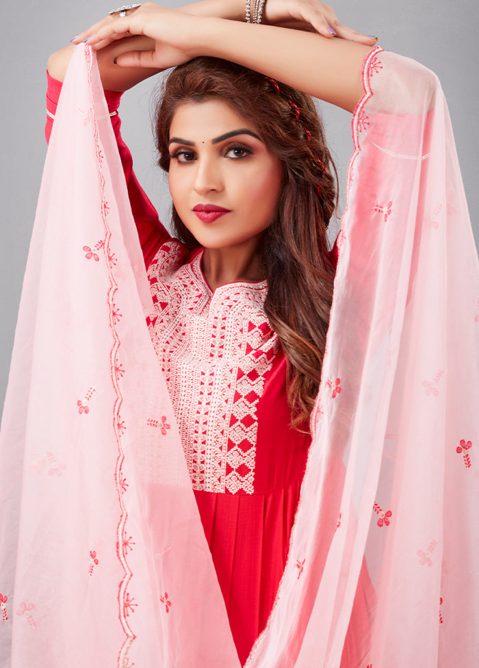 3 Pc Red Readymade Silk Suit Set