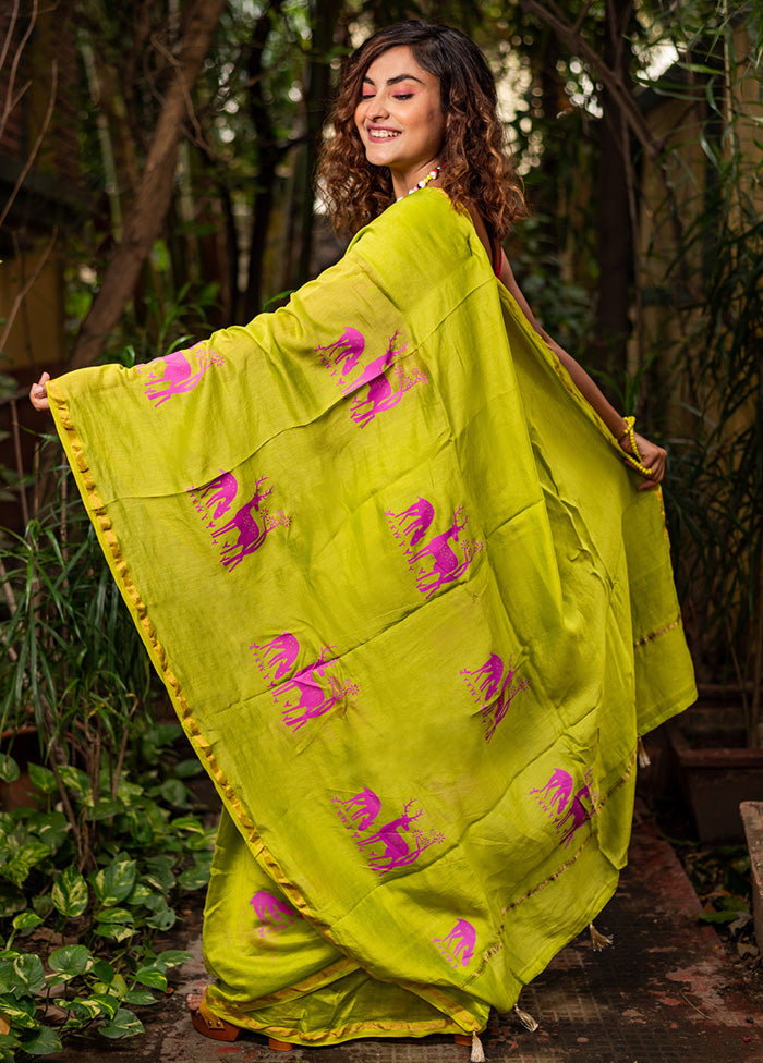 Green Chanderi Silk Saree With Blouse Piece