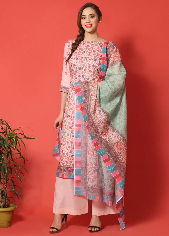 3 Pc Pink Cotton Floral Print Unstitched Salwar Suit