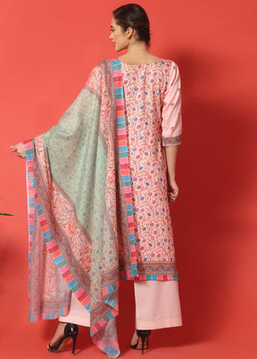 3 Pc Pink Cotton Floral Print Unstitched Salwar Suit