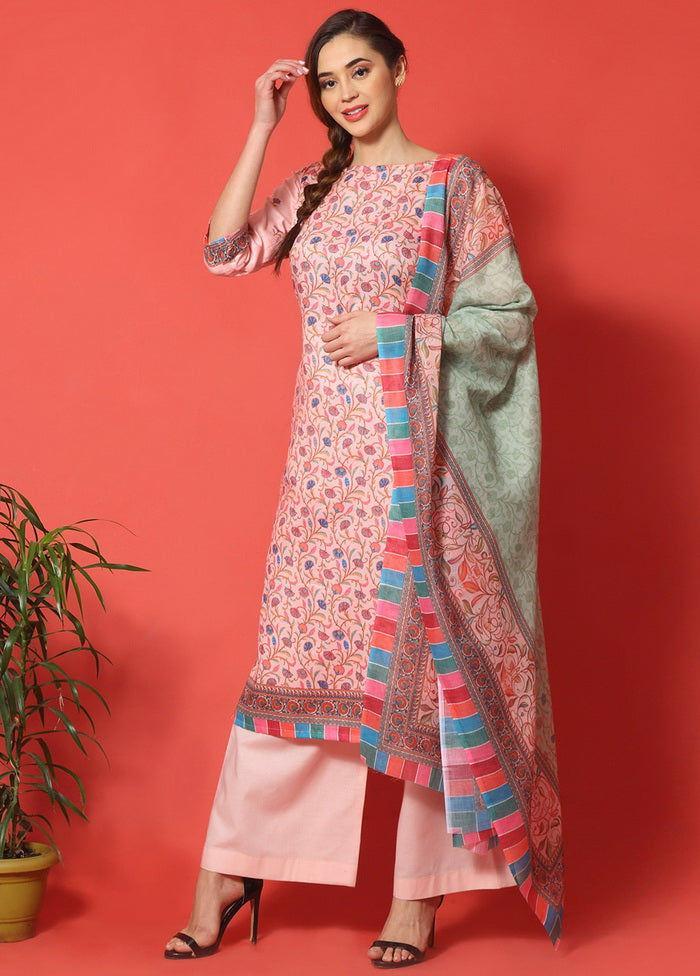 3 Pc Pink Cotton Floral Print Unstitched Salwar Suit