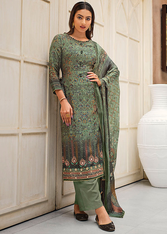 3 Pc Green Unstitched Viscose Suit Set