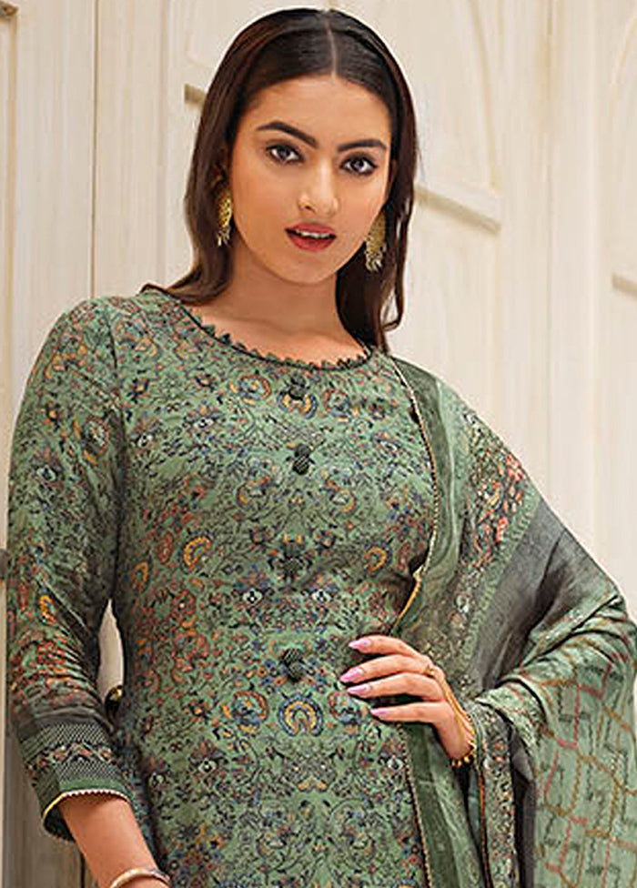 3 Pc Green Unstitched Viscose Suit Set