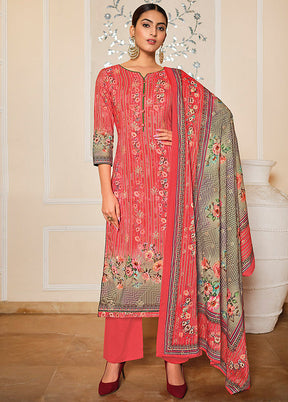 3 Pc Coral Unstitched Pure Cotton Suit Set