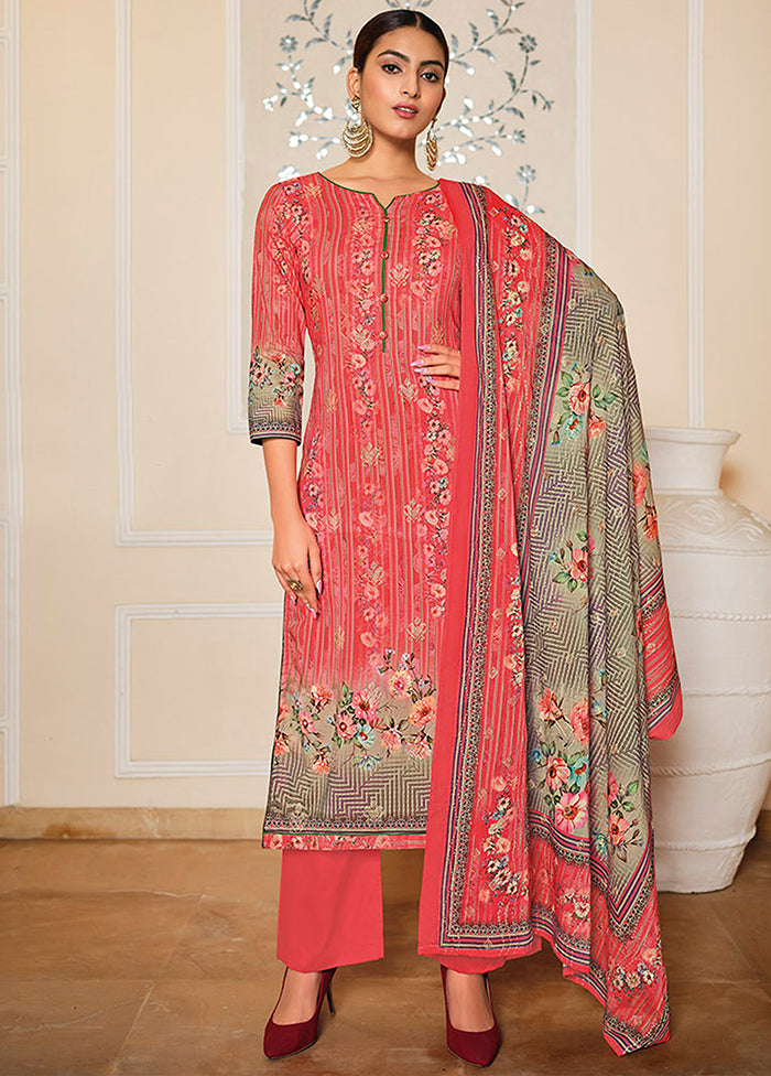 3 Pc Coral Unstitched Pure Cotton Suit Set