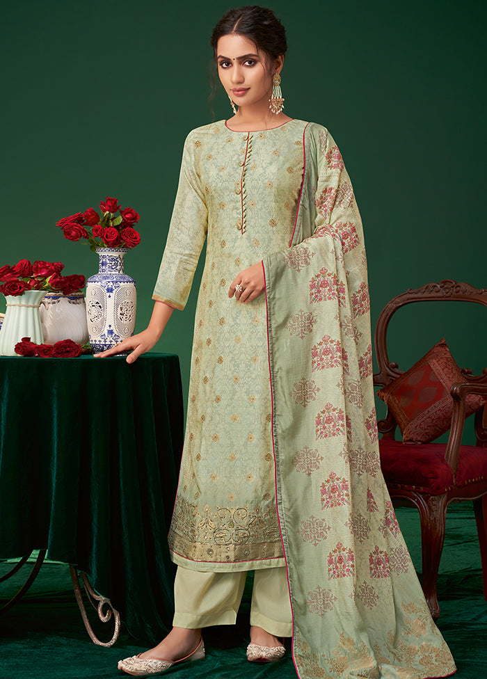 3 Pc Green Unstitched Silk Suit Set