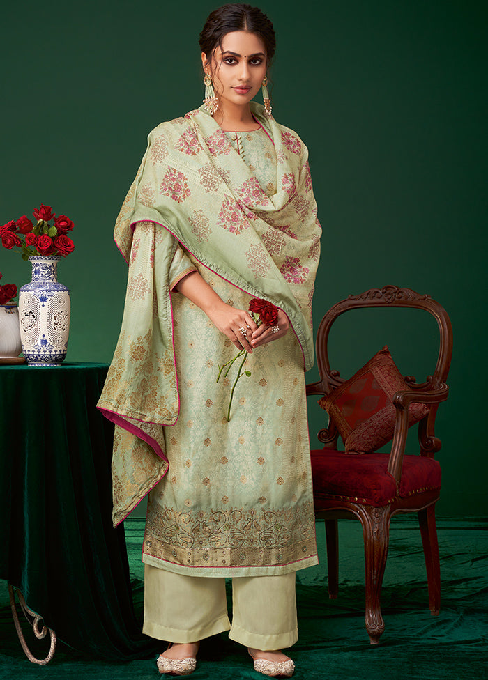 3 Pc Green Unstitched Silk Suit Set