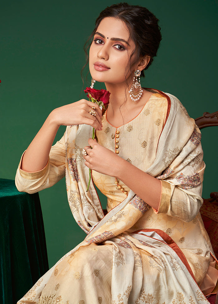 3 Pc Yellow Unstitched Silk Suit Set